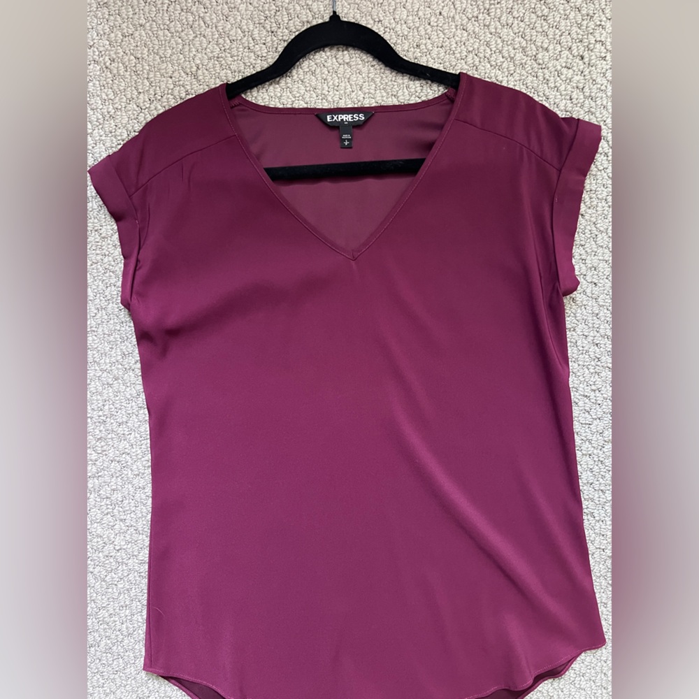 Express Women’s Deep Purple V-Neck Silk Top